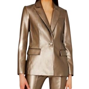 Milly Alexa Metallic Crinkled Corpcore Vegan Leather Blazer...Size 6